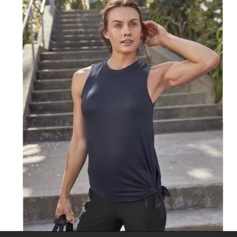 NWOT!  ATHLETA Navy Cloudlight Asym / Side Tie Tank - L